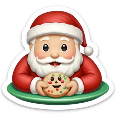 “A cute Christmas-themed Santa cookie, decorated with red and white icing, smiling face, sitting on a small plate, cartoon-style, vibrant colors, festive and cozy mood” sticker