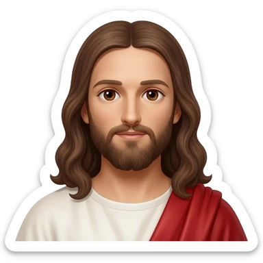 Jesus from Christian Mythology with brown eyes, long brown hair, white and red metallic toga sticker