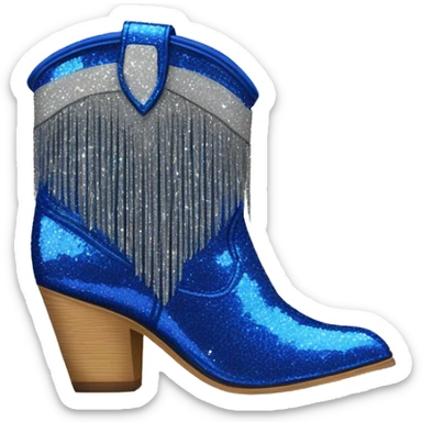 Realistic cobalt blue fashion cowgirl boots with sparkly shiny glitter fringe on them. sticker