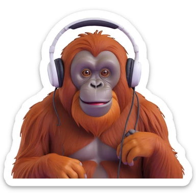 a cool orangutan with headphones listening to music, chill vibe sticker