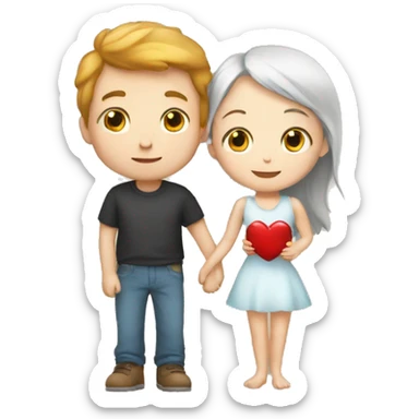 White skin Young man and girl hugs with heart sticker