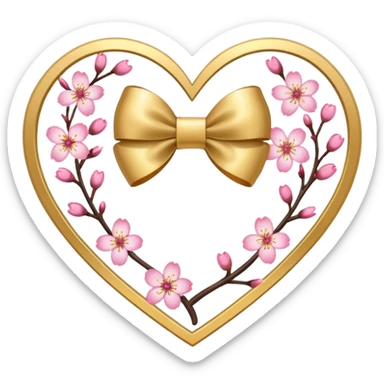 heart with cherry blossoms, gold bow with heart pattern on the bow sticker