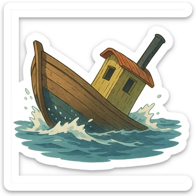 ghibli style boat sinking in water sticker
