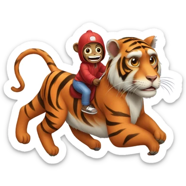 Monkey riding a tiger with a stitch onesie  sticker