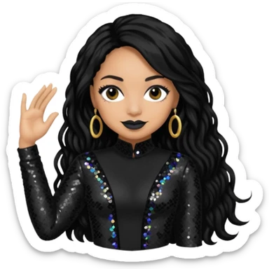 Raven Symone from Cheetah Girls with long jet black hair, black sequin outfit sticker