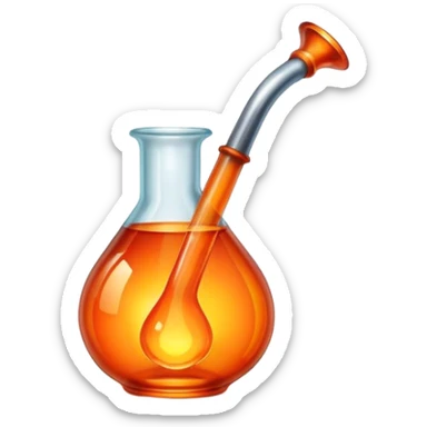 Glassworking icon, piece of glass being shaped, glassblower's pipe, molten glass, glowing orange glass, minimalistic style, clean lines, transparent background. sticker