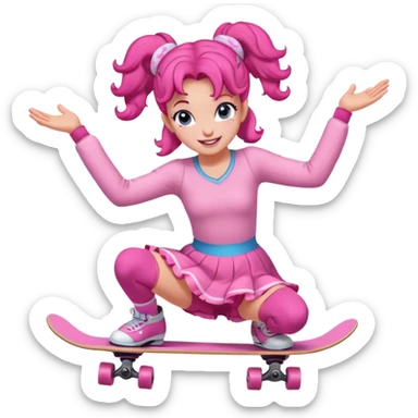 Cute skater girl pinkie pie with two buns and pink outfit, gliding with playful energy. sticker