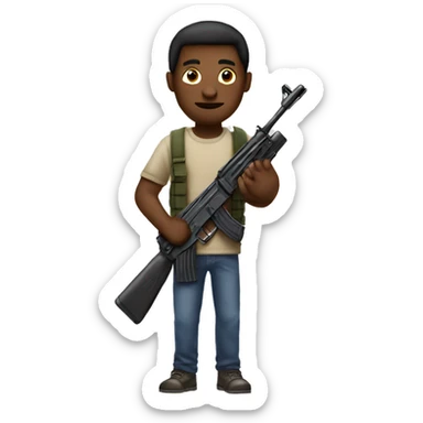 Guy holding giant fake ak47 sticker