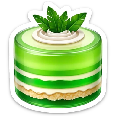 Coconut Pandan Jelly Cinematic Realistic Coconut Pandan Jelly Dessert Emoji, depicted as a layered jelly with distinct strata of coconut and pandan flavors, rendered with delicate textures and vibrant, tropical lighting. sticker
