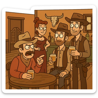 wild west saloon, western cartoon style sticker