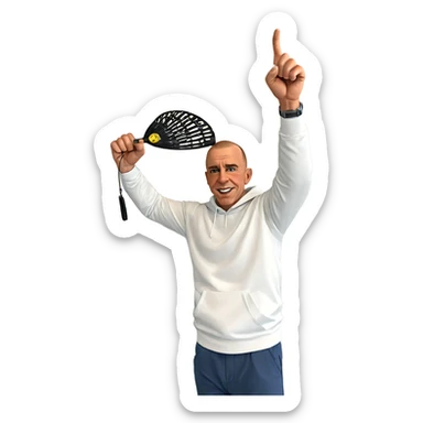 bald boy with a fan sticker