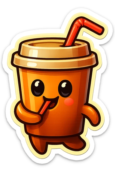 Tall coffee cup, amused, drinking coffee with straw, looking sideways sticker