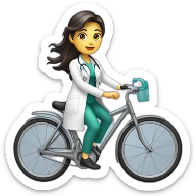 long and dark hair female doctor riding a shiny bicycle sticker