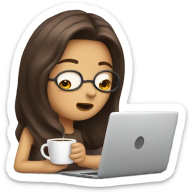 tired girl with laptop drinking a lot of coffee sticker