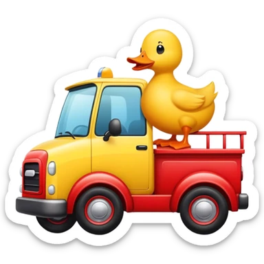 yellow duck driving a red truck sticker