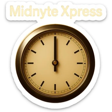 Add a glowing effect around the clock and the text 'Midnyte Xpress', keeping the realistic look and transparent background. Maintain the realistic style and enhance the glow effect around both the clock and the text for emphasis. sticker