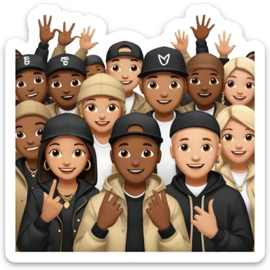 Crown of African American men and women as fans in crowd of hip hop rap concert sticker