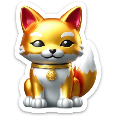 fully chrome fox statue in the form of maneki neko sticker