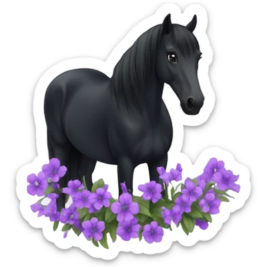 Black horse with purple flowers sticker