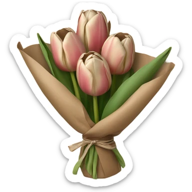 Neutral tulip bouquet wrapped in brown paper sticker