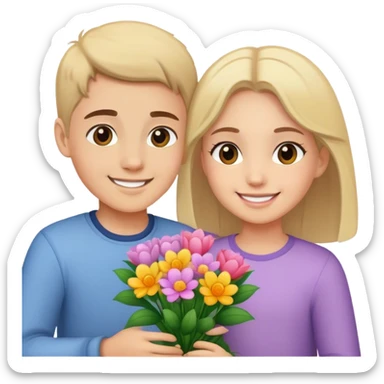The girl is happy because boy gives her flowers sticker