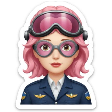 Flight Officer Lila – wavy rose-hair pilot with mirrored goggles sticker