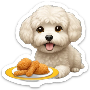 Maltipoo dog eating chicken  sticker