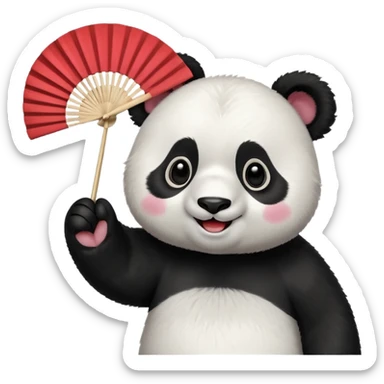 A panda waving a painted fan joyfully, cheeks puffed in excitement.
 sticker