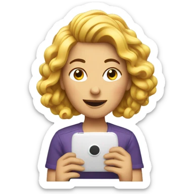 A woman with a fun hair typing on a phone  sticker