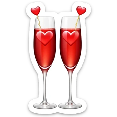 2 red champagne glasses with 3 red hearts on top sticker