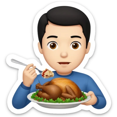 A Fatter man with black hair eating turkey sticker