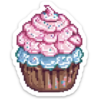 pixel art cupcake with pink icing, side view sticker
