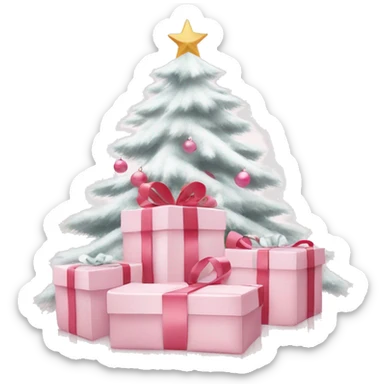Light pink Christmas gifts under a white Christmas tree  sticker