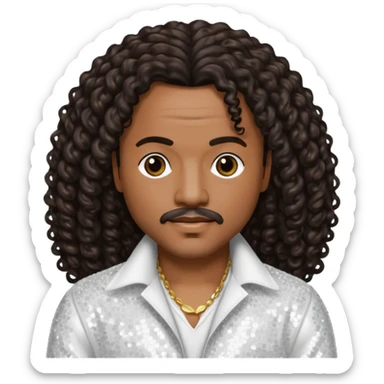 Howard Hewett with long dark brown jeri curl hair, white sequin outfit sticker