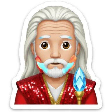 Moses from The Bible with long white hair, red sequin outfit sticker