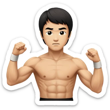 Bruce Lee in his iconic fighting stance with raised fists and martial arts pose sticker