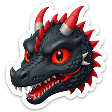 iOS sticker, dark fantasy, dragon head, black skin, red eyes, red mouth, minimal, flat sticker