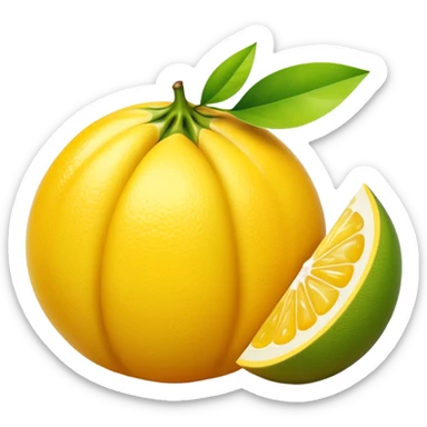 A halved yuzu fruit, in Apple iPhone emoji style. Bright yellow skin with subtle texture, juicy interior visible, vibrant colors, smooth gradients, glossy highlights, clean simple shapes, no outlines, slight 3D depth.
 sticker