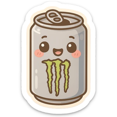 monster energy drink can, chibi stickers style, cute and exaggerated features, isolated on transparent background sticker