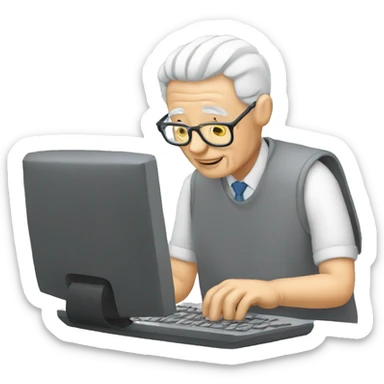 an elderly person typing on a computer sticker