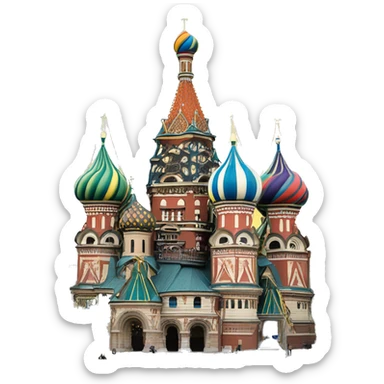 colorful st basils cathedral inserted into guy fawkes mask sticker
