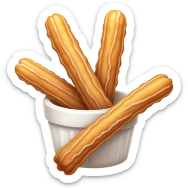 Cinematic Realistic Churros Dessert Emoji, showcasing crispy, golden-brown fried dough sticks dusted with sugar rendered with lifelike detail and warm, inviting lighting. sticker
