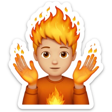 A boy with no hands fire instead made out of fire sticker