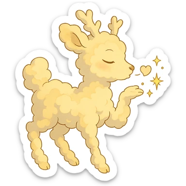 gentle cream yellow cloud doe in Ghibli style, sending a sparkling kiss sticker