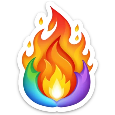 A fire emoji with the colors of the pride flag. Take away the small fire emojis besides the single big one. Make it super duper gay sticker