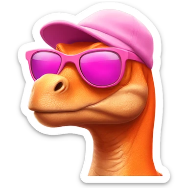 Dinosaur wearing pink sunglasses and orange beany hat sticker