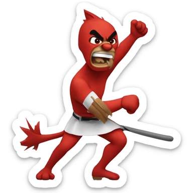 Cartoon Cardinal beating up cartoon wildcat sticker