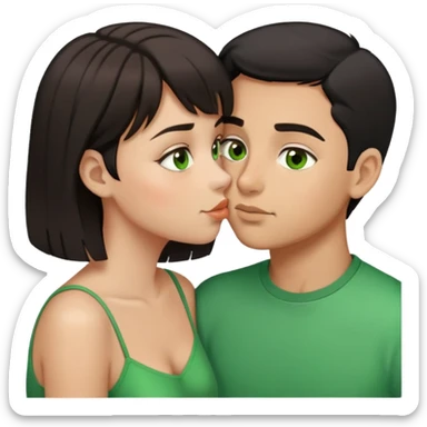 Boy with short beard and mustache and black hair brown eyes kinda tan kissing girl brown hair green eyes a little tan sticker