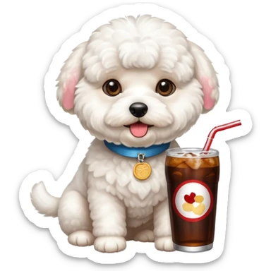 A cute bichon drinking cola sticker