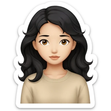 Beautiful girl,Black hair, wavy long hair,Black eyes,Chinese, beige sweater  sticker